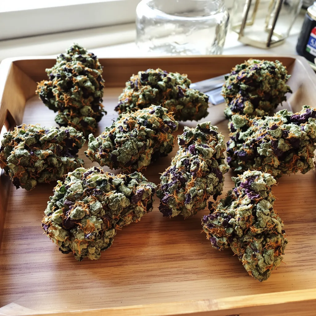 Ingrid 69% indica / 31% sativa — flor con tricomas visibles