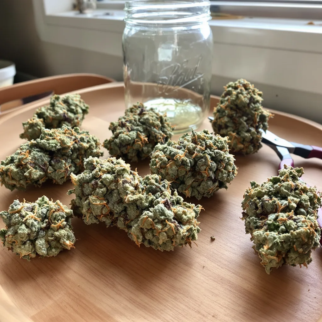 Iron Triangle 44% indica / 56% sativa — flor con tricomas visibles