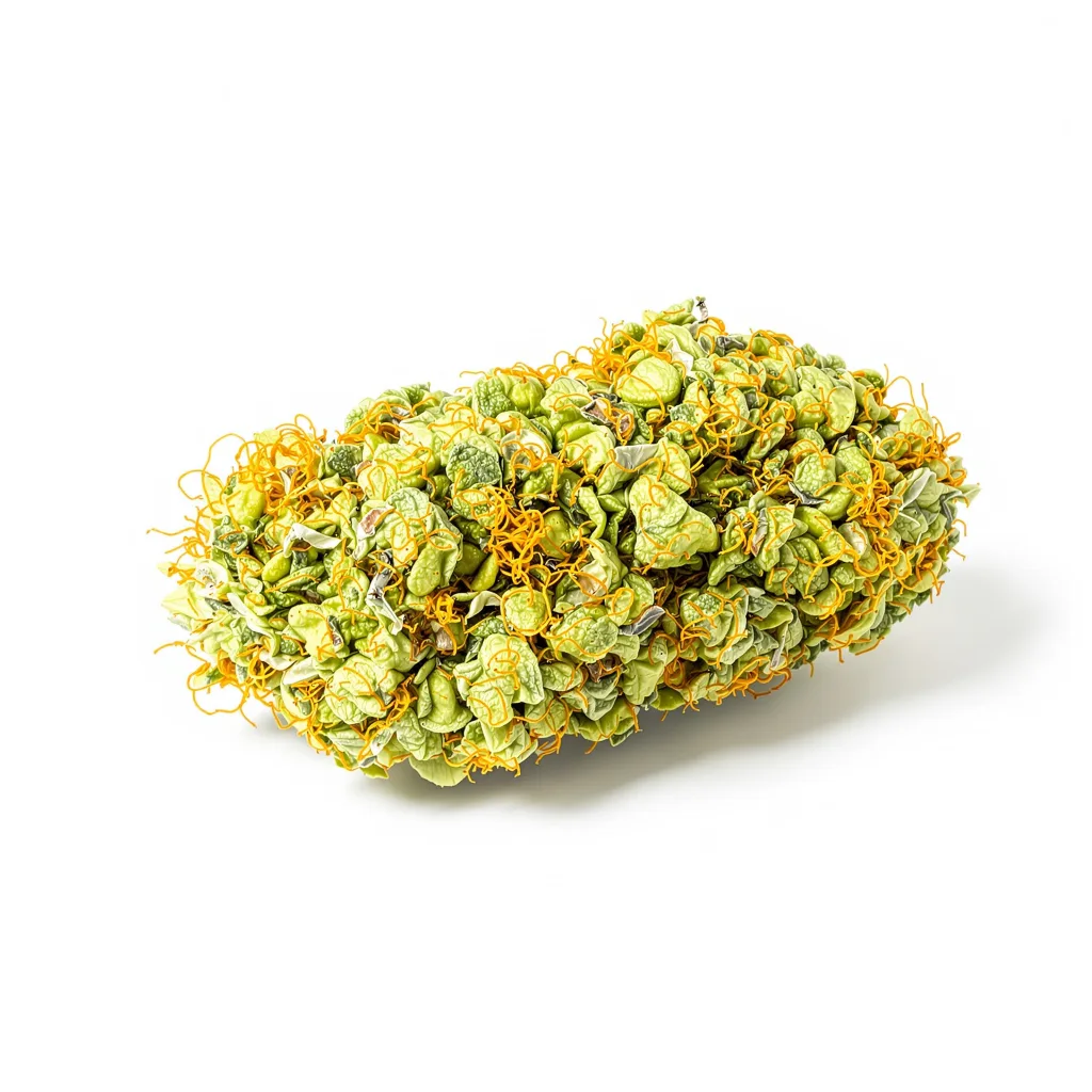 Island Sweet Skunk 25% indica / 75% sativa — flor con tricomas visibles