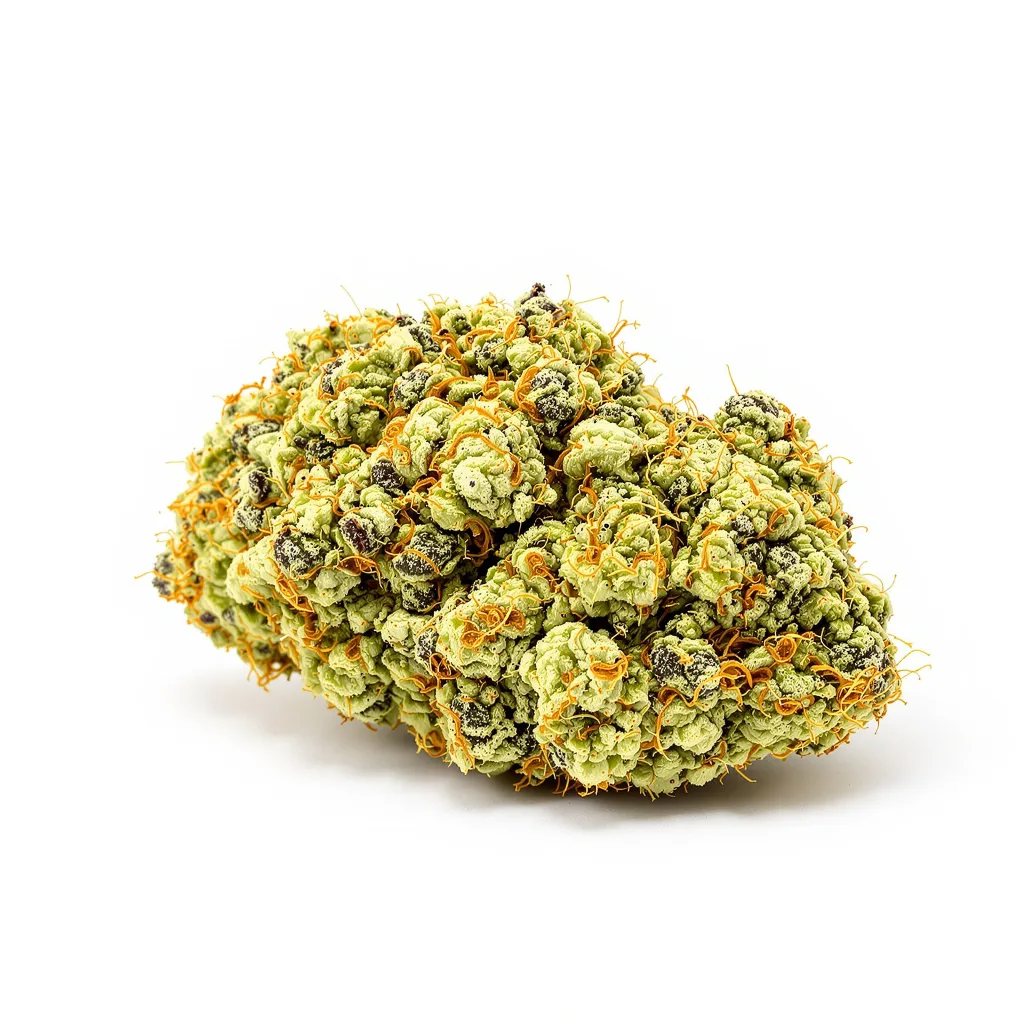 Island Sweet Skunk 25% indica / 75% sativa — flor con tricomas visibles