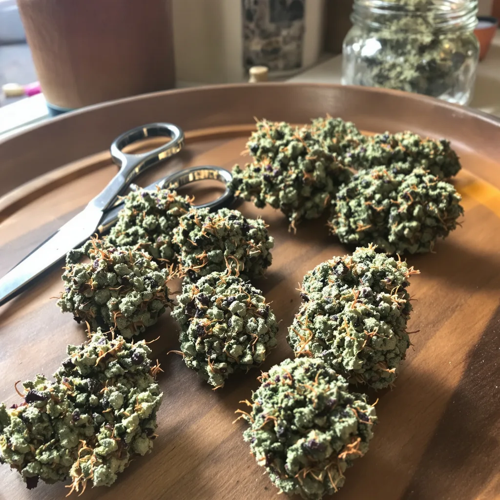 J1 40% indica / 60% sativa — flor con tricomas visibles