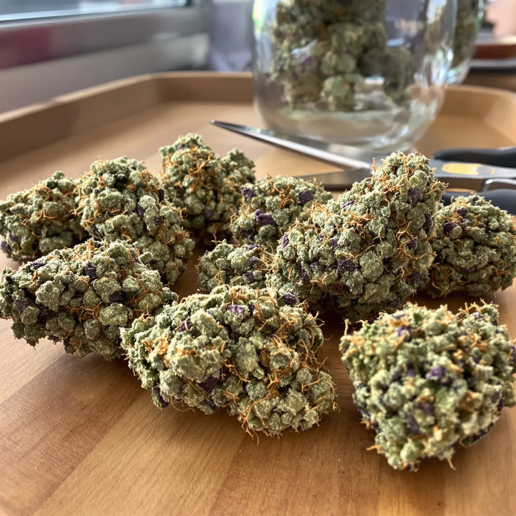 Jack Flash 60% indica / 40% sativa — flor con tricomas visibles