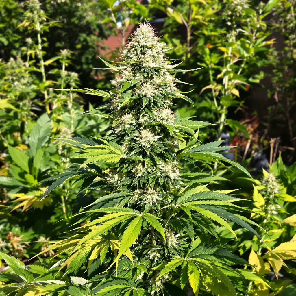 Jacked-Up 50% indica / 50% sativa — flor con tricomas visibles