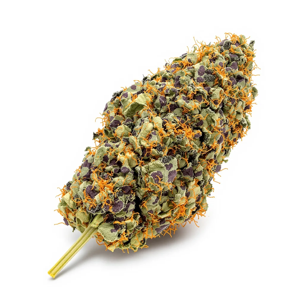 Jager 70% indica / 20% sativa — flor con tricomas visibles