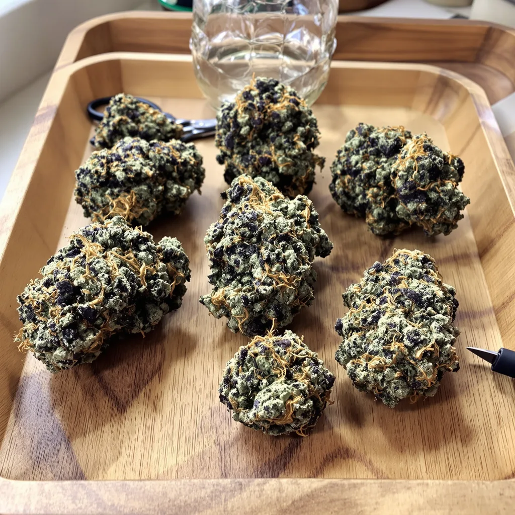 Jager 70% indica / 20% sativa — flor con tricomas visibles