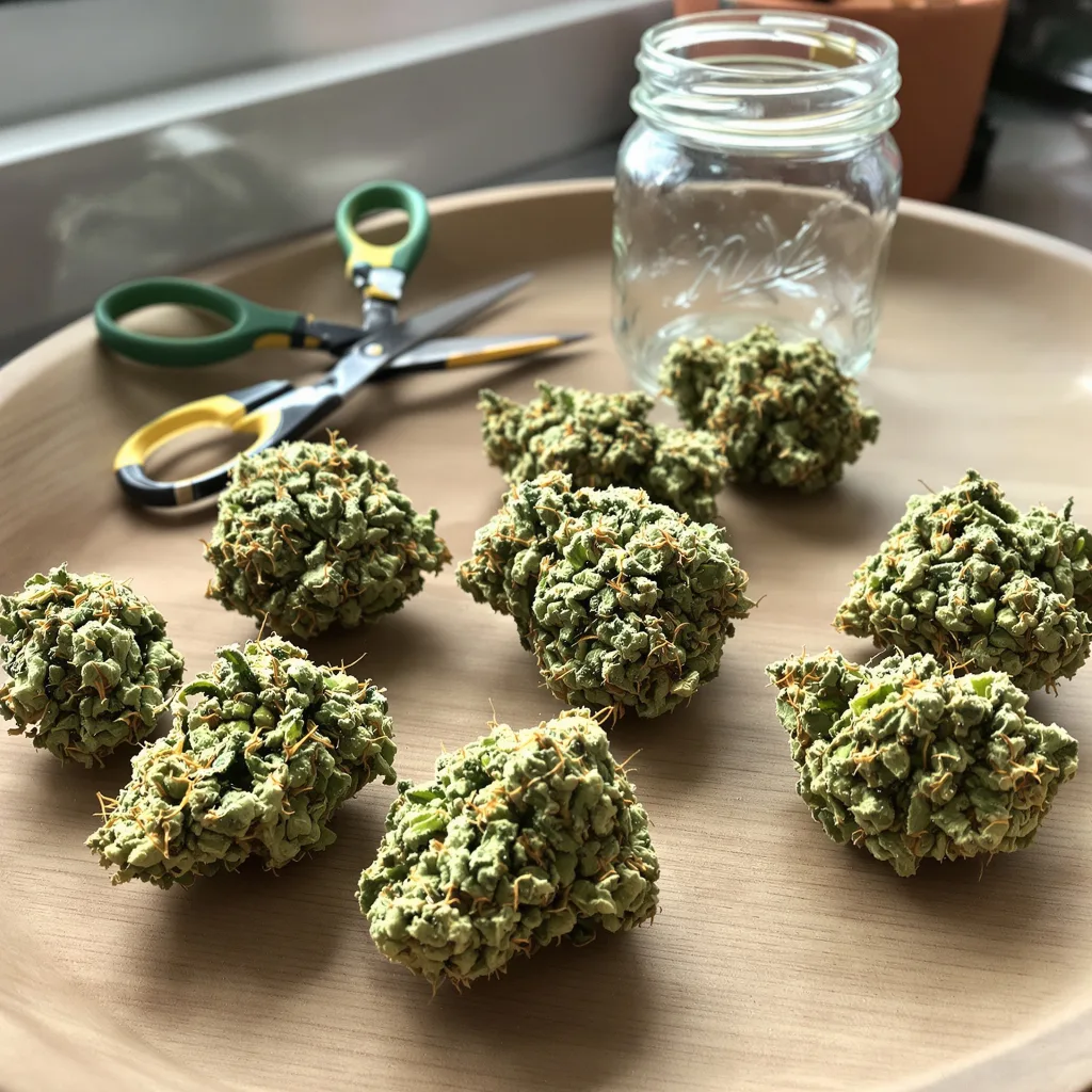 Jamaican Dream 10% indica / 90% sativa — flor con tricomas visibles