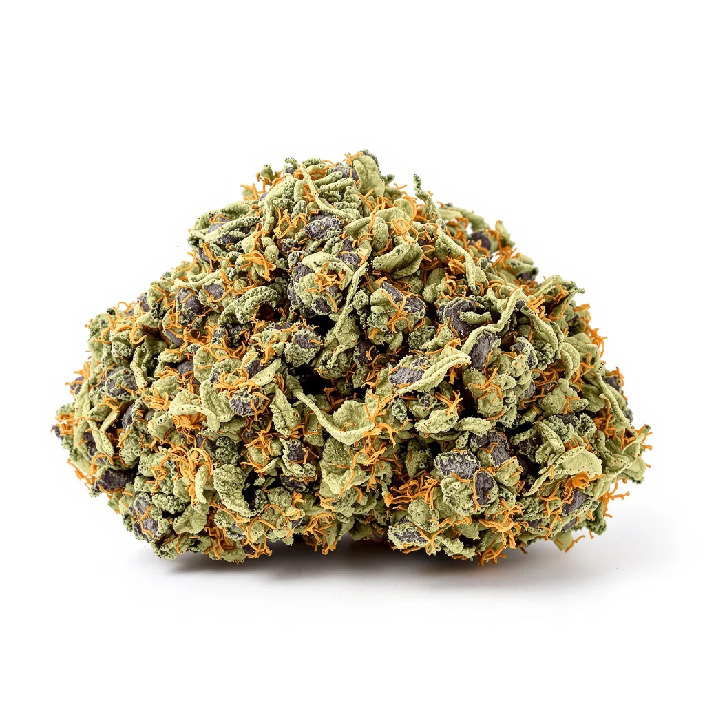 Jawa Pie 73% indica / 27% sativa — flor con tricomas visibles