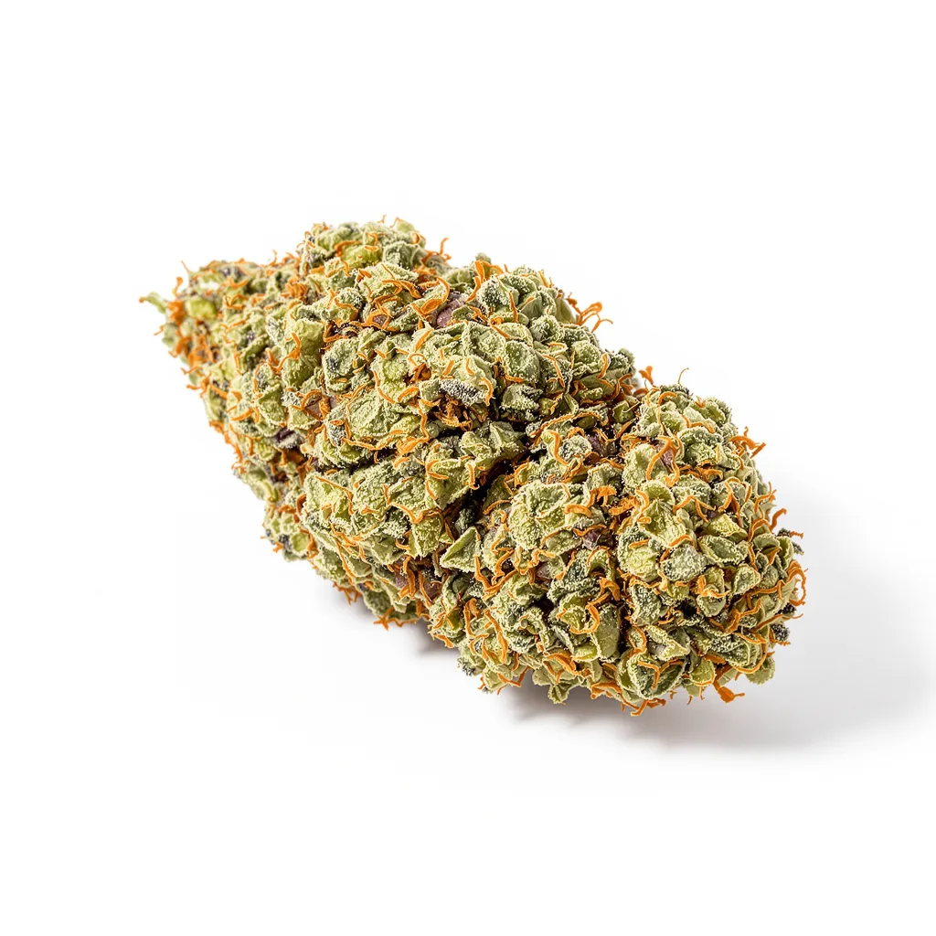 Jesus Juice 54% indica / 46% sativa — flor con tricomas visibles