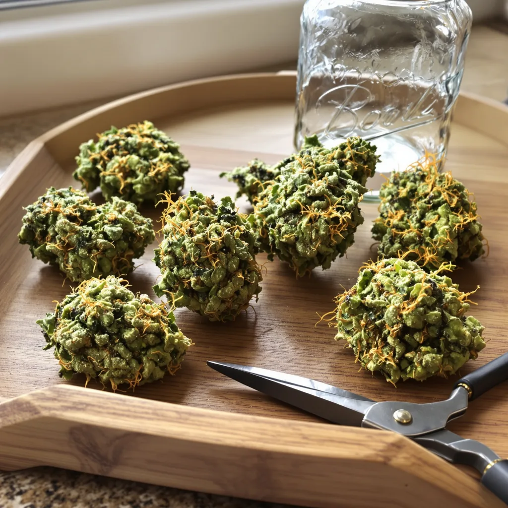 Jesus OG 30% indica / 70% sativa — flor con tricomas visibles