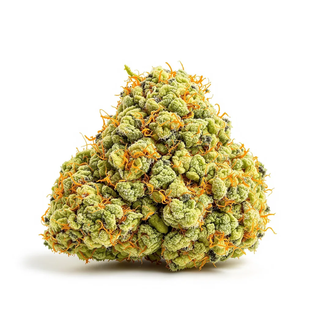 Jet Fuel 30% indica / 70% sativa — flor con tricomas visibles
