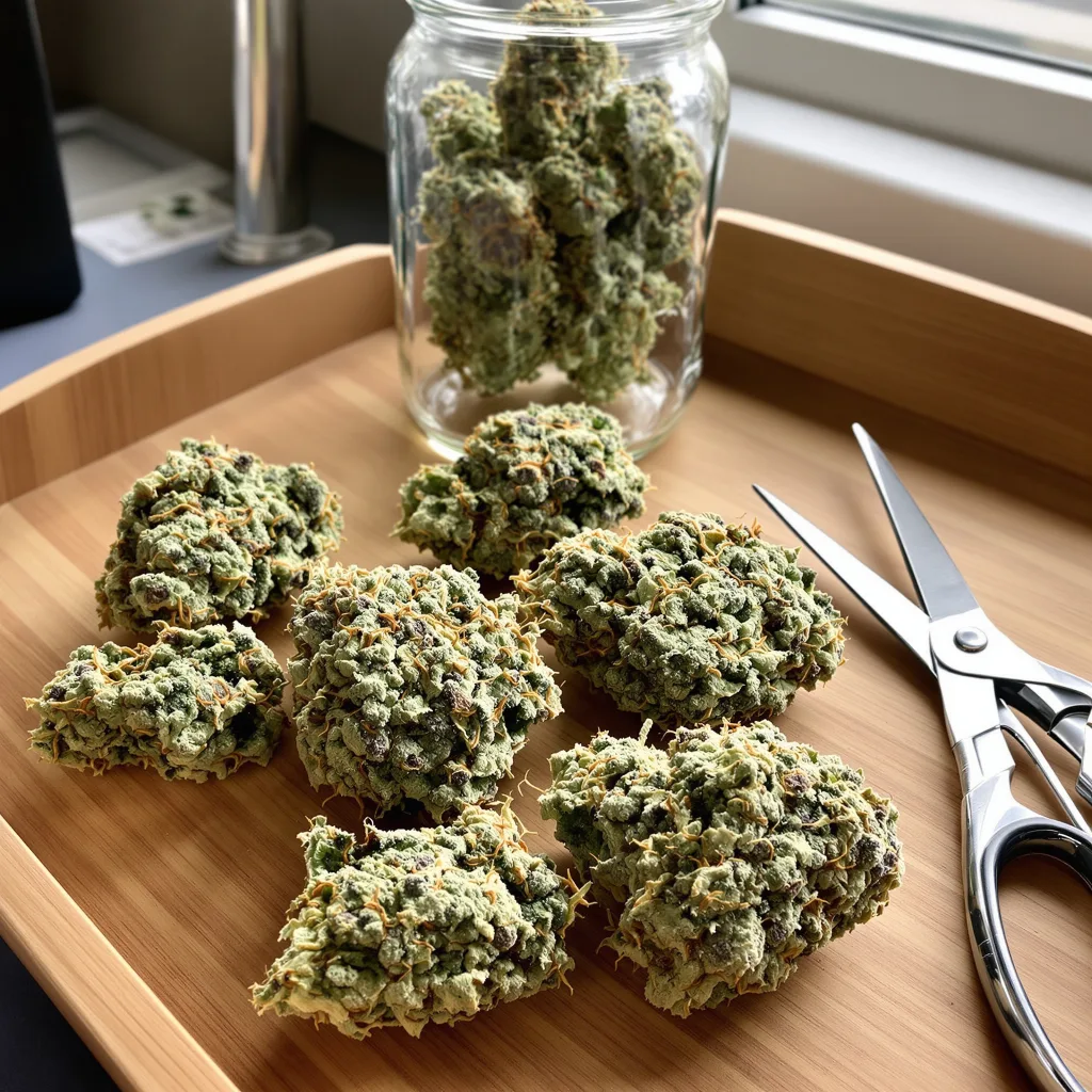 JGR 63% indica / 37% sativa — flor con tricomas visibles