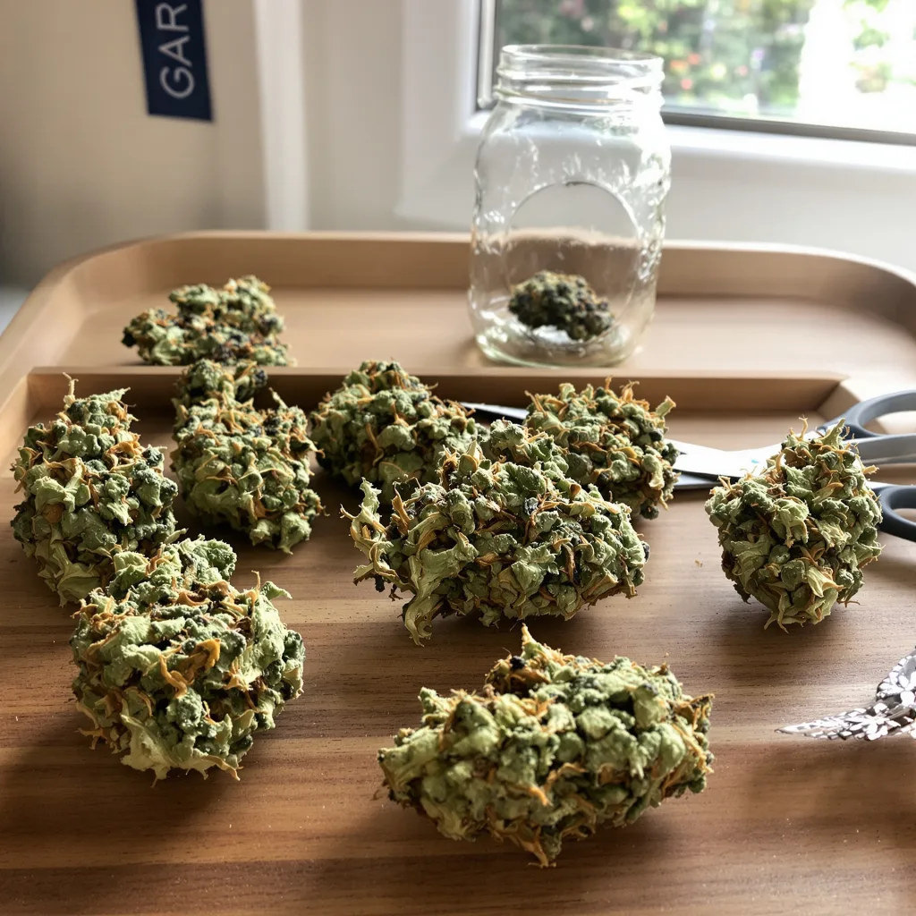 Jillybean 40% indica / 60% sativa — flor con tricomas visibles