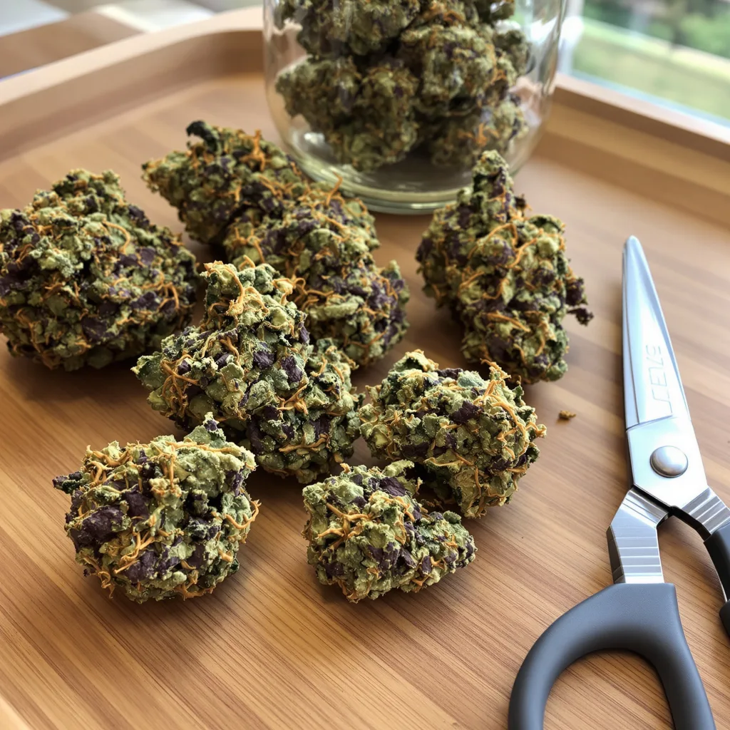 Josh D OG 76% indica / 24% sativa — flor con tricomas visibles