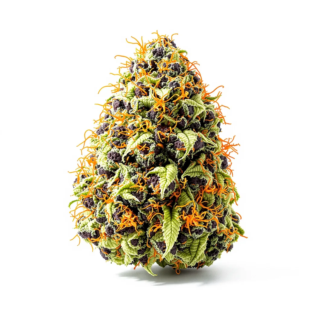 Josh D OG 76% indica / 24% sativa — flor con tricomas visibles