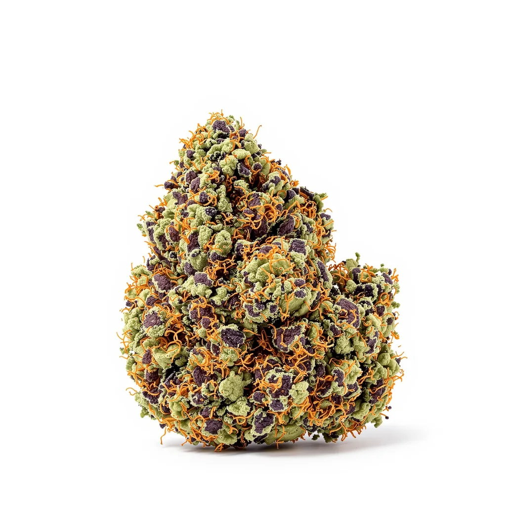 Jungle Cookie 66% indica / 34% sativa — flor con tricomas visibles