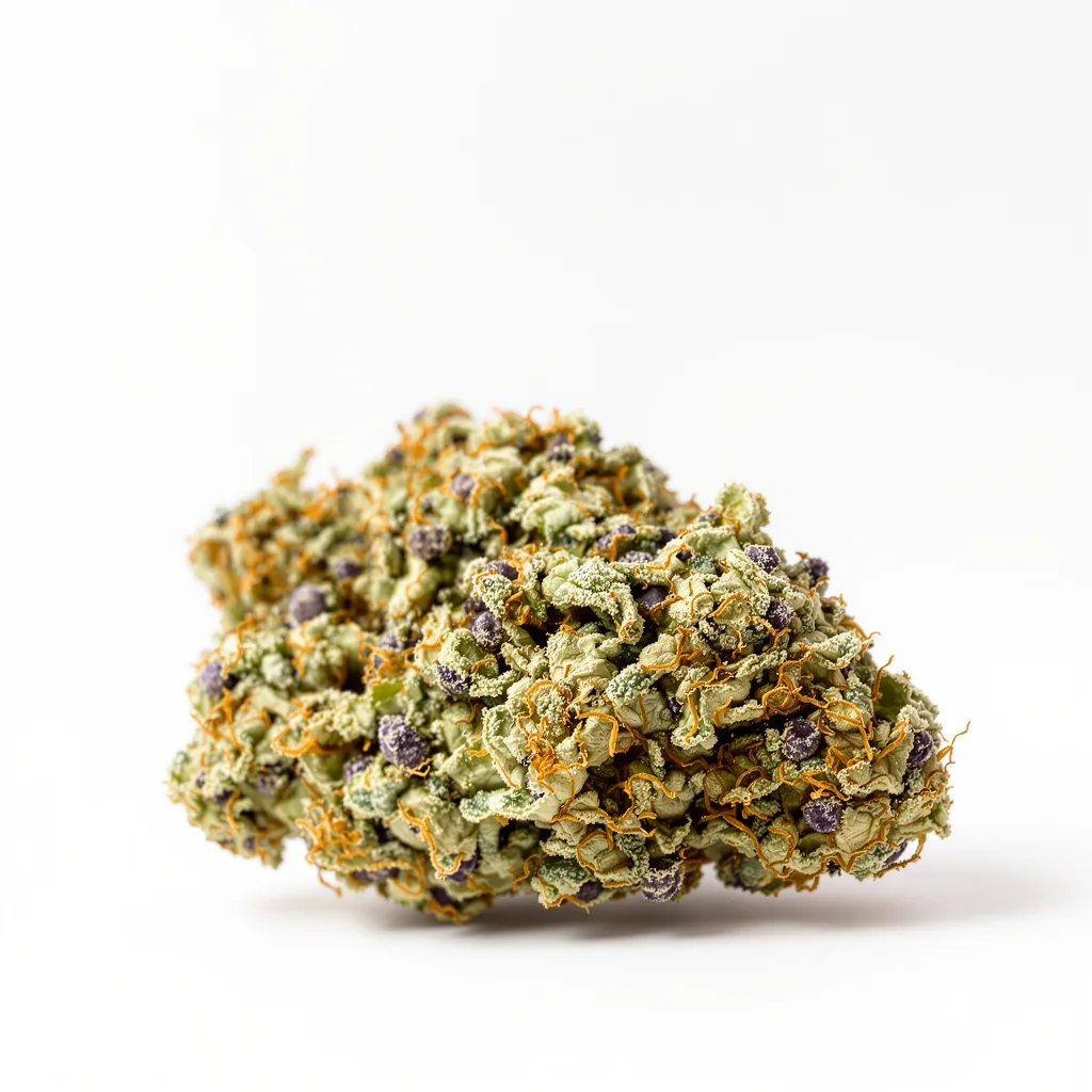 Jungle Lava 63% indica / 37% sativa — flor con tricomas visibles