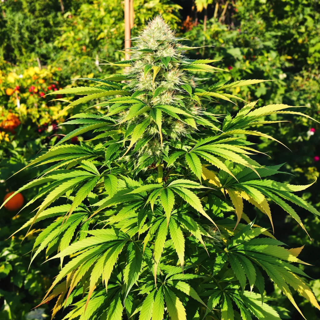 K-Train 69% indica / 31% sativa — flor con tricomas visibles