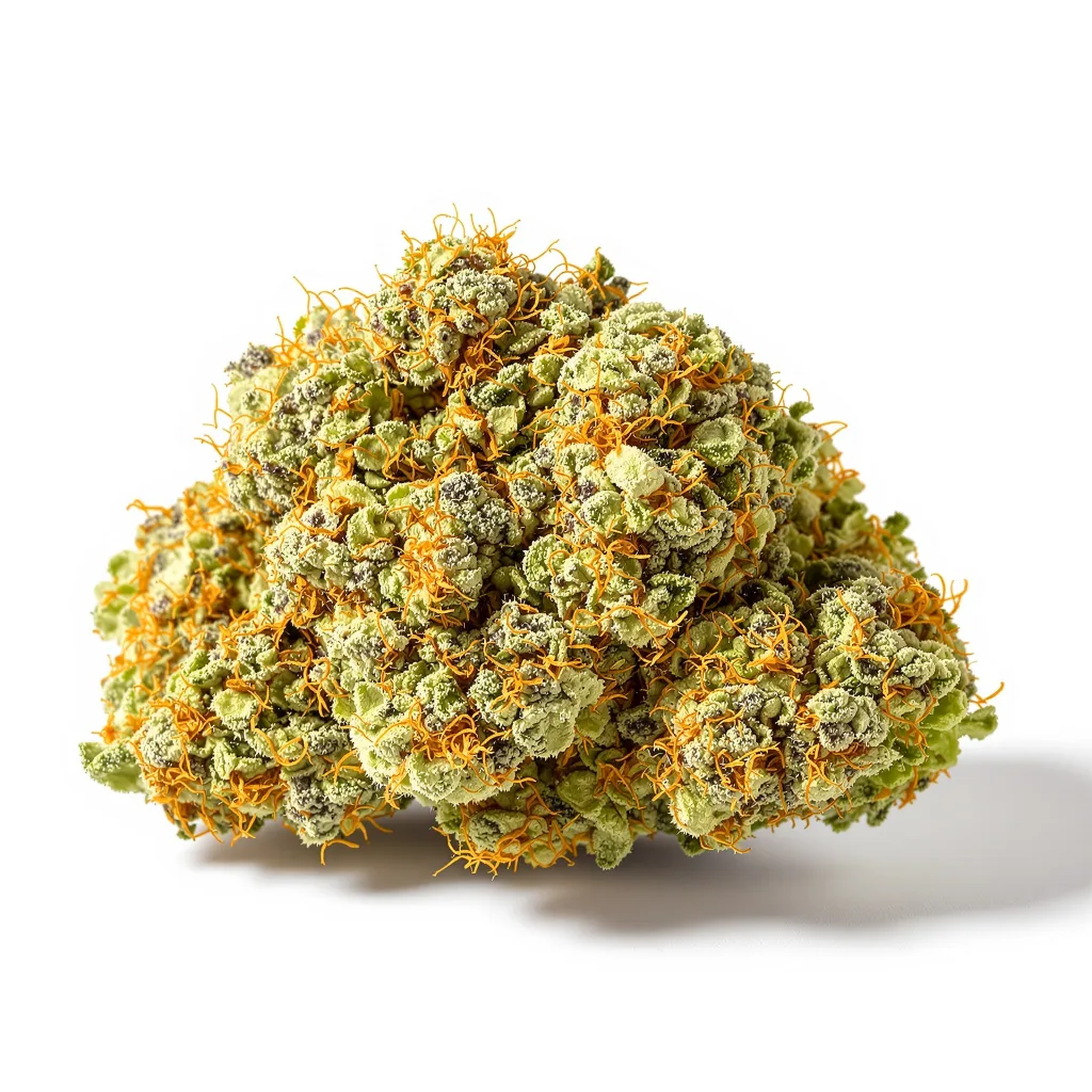 Kahuna 14% indica / 86% sativa — flor con tricomas visibles