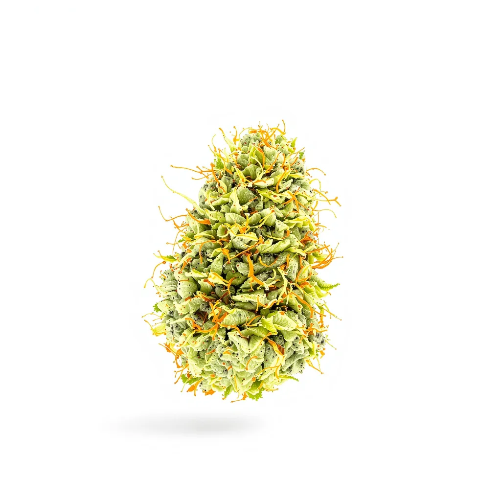 Kahuna 14% indica / 86% sativa — flor con tricomas visibles