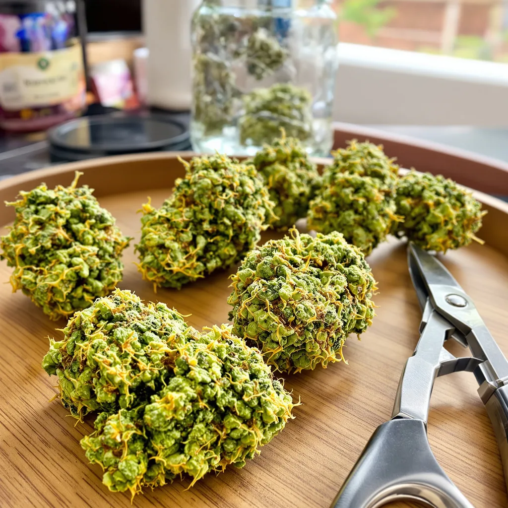 Kali Dog 17% indica / 83% sativa — flor con tricomas visibles