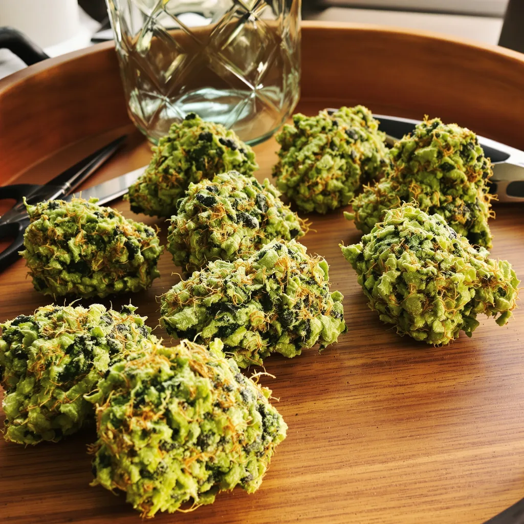 Kali Dog 17% indica / 83% sativa — flor con tricomas visibles