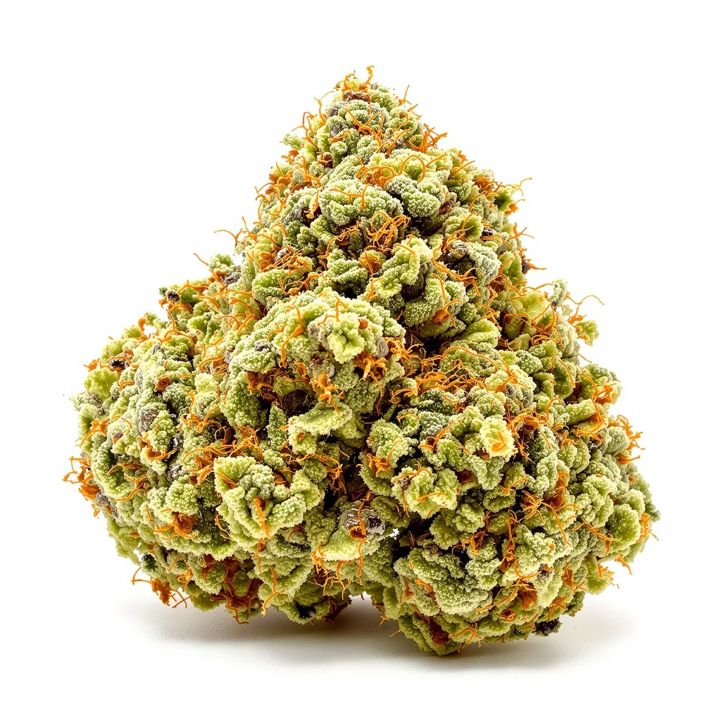 Kali Mist 18% indica / 82% sativa — flor con tricomas visibles