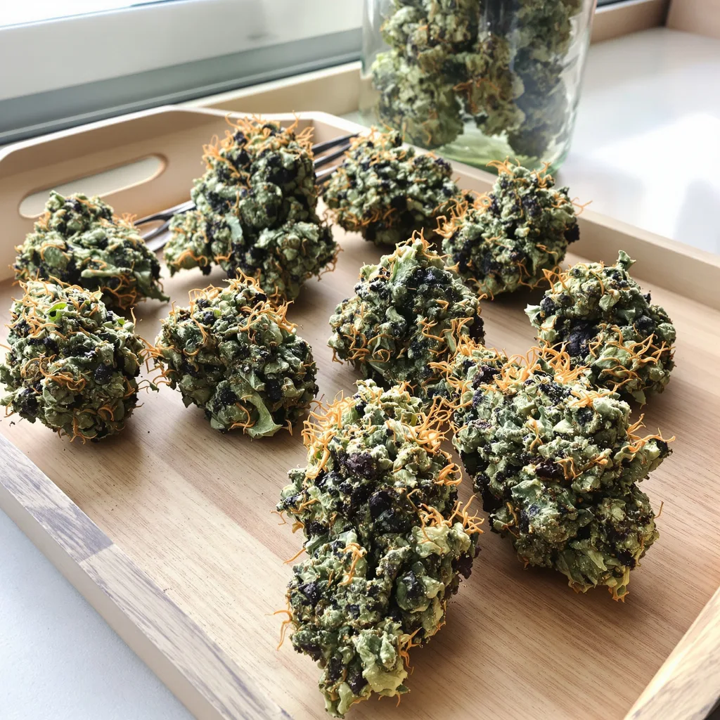 Katsu Bubba Kush 69% indica / 31% sativa — flor con tricomas visibles