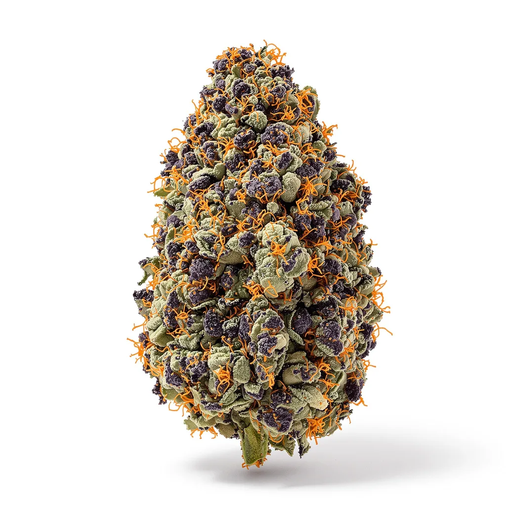 Katsu Bubba Kush 69% indica / 31% sativa — flor con tricomas visibles