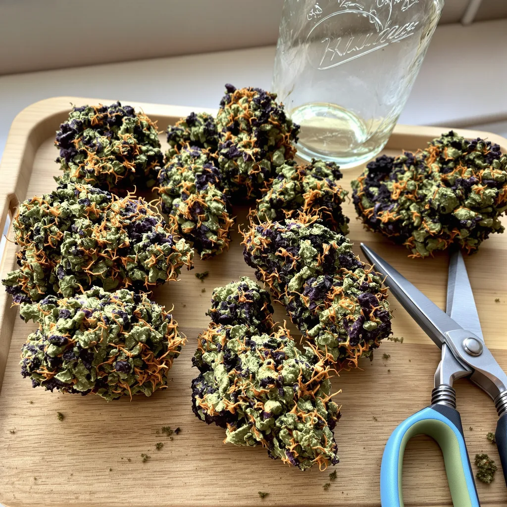 Katsu Kush 84% indica / 16% sativa — flor con tricomas visibles