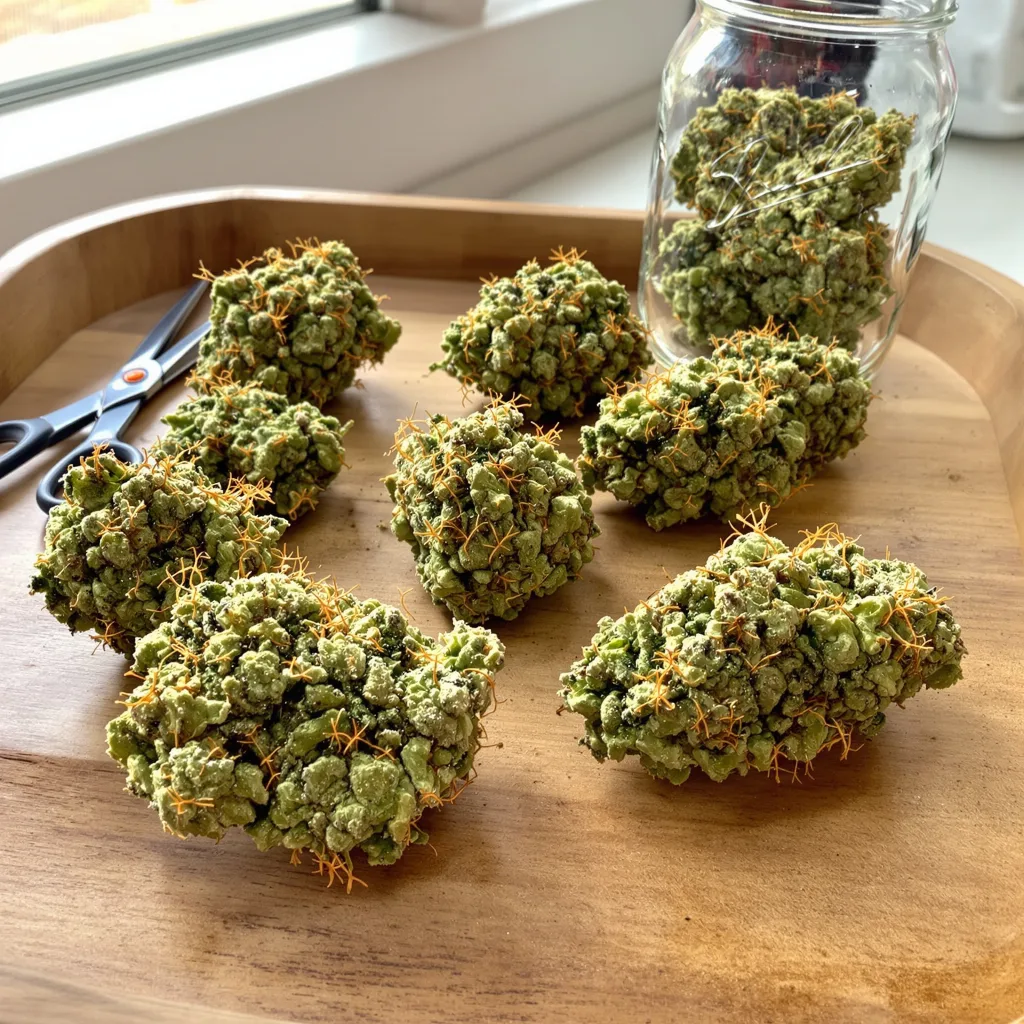 KC 33 12% indica / 88% sativa — flor con tricomas visibles