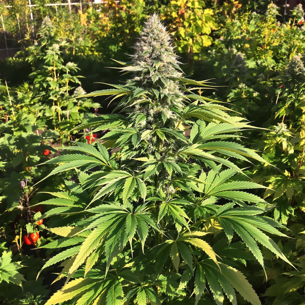 Kelly Hill Gold 77% indica / 23% sativa — flor con tricomas visibles