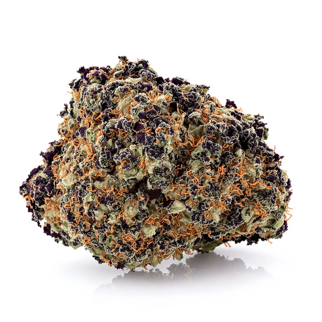 Kelly Hill Gold 77% indica / 23% sativa — flor con tricomas visibles