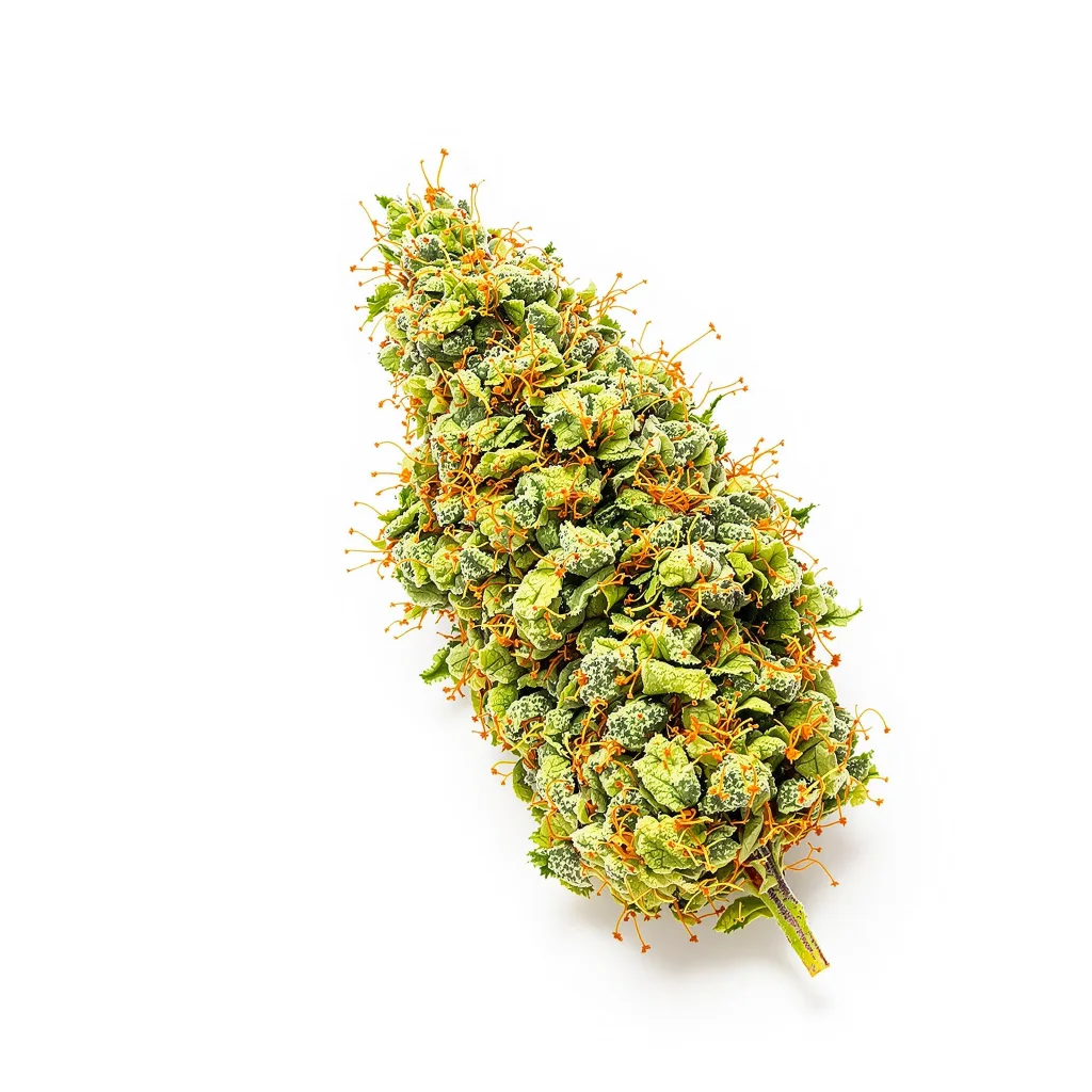 Key Lime Pie 25% indica / 75% sativa — flor con tricomas visibles