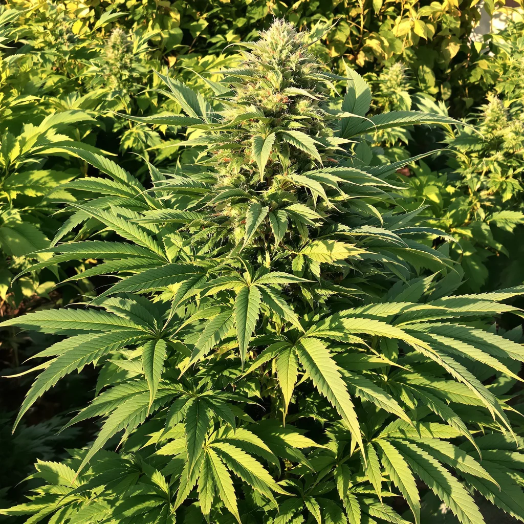 Kid N’ Kookies 68% indica / 32% sativa — flor con tricomas visibles