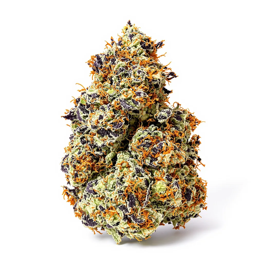 Killer Grape 86% indica / 14% sativa — flor con tricomas visibles