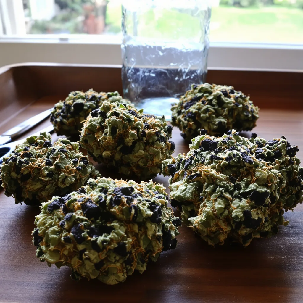 Killer Grape 86% indica / 14% sativa — flor con tricomas visibles