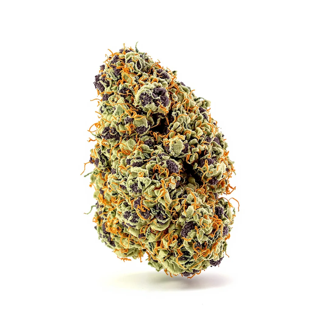 King Louis XIII 70% indica / 30% sativa — flor con tricomas visibles