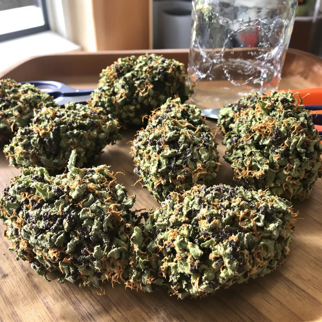 King’s Kush 75% indica / 25% sativa — flor con tricomas visibles