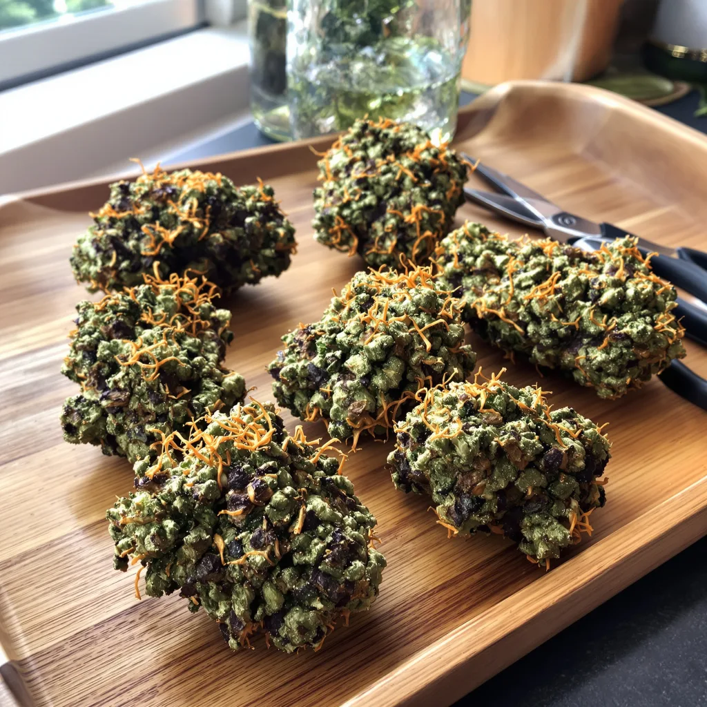 Kiwiskunk 69% indica / 31% sativa — flor con tricomas visibles