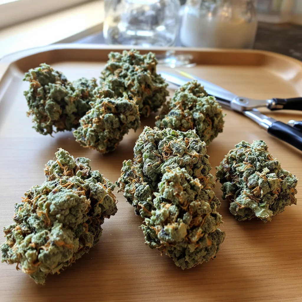Kobain Kush 61% indica / 39% sativa — flor con tricomas visibles