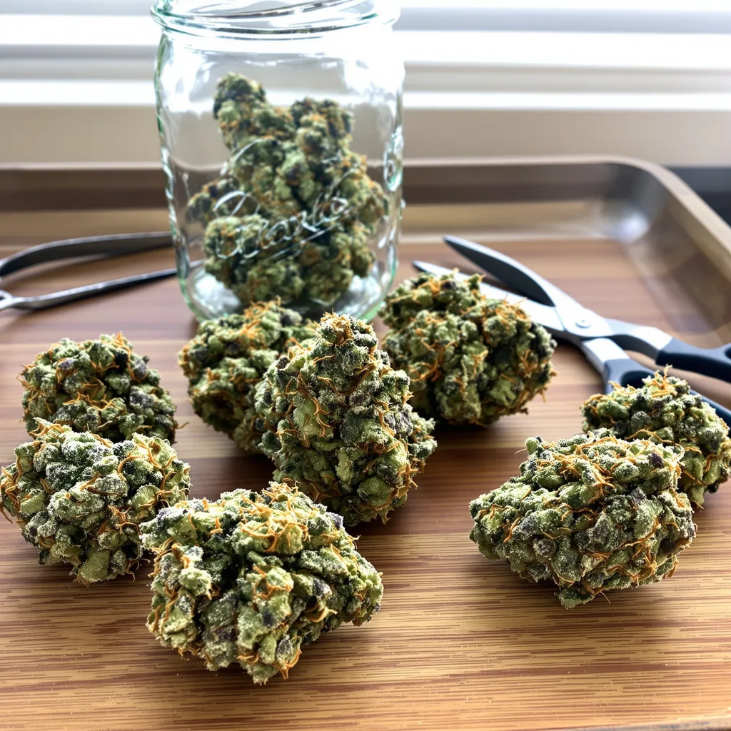 Kosher Tangie 60% indica / 40% sativa — flor con tricomas visibles