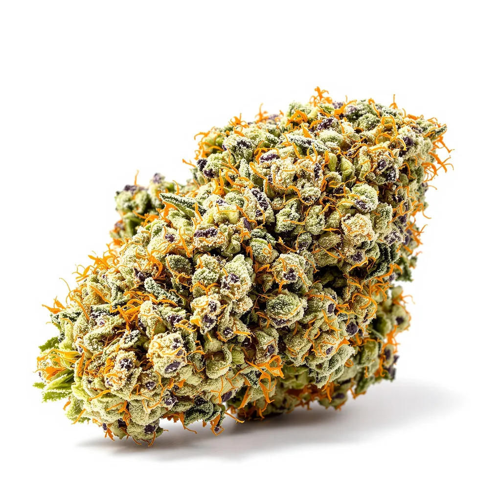 Kosher Tangie 60% indica / 40% sativa — flor con tricomas visibles