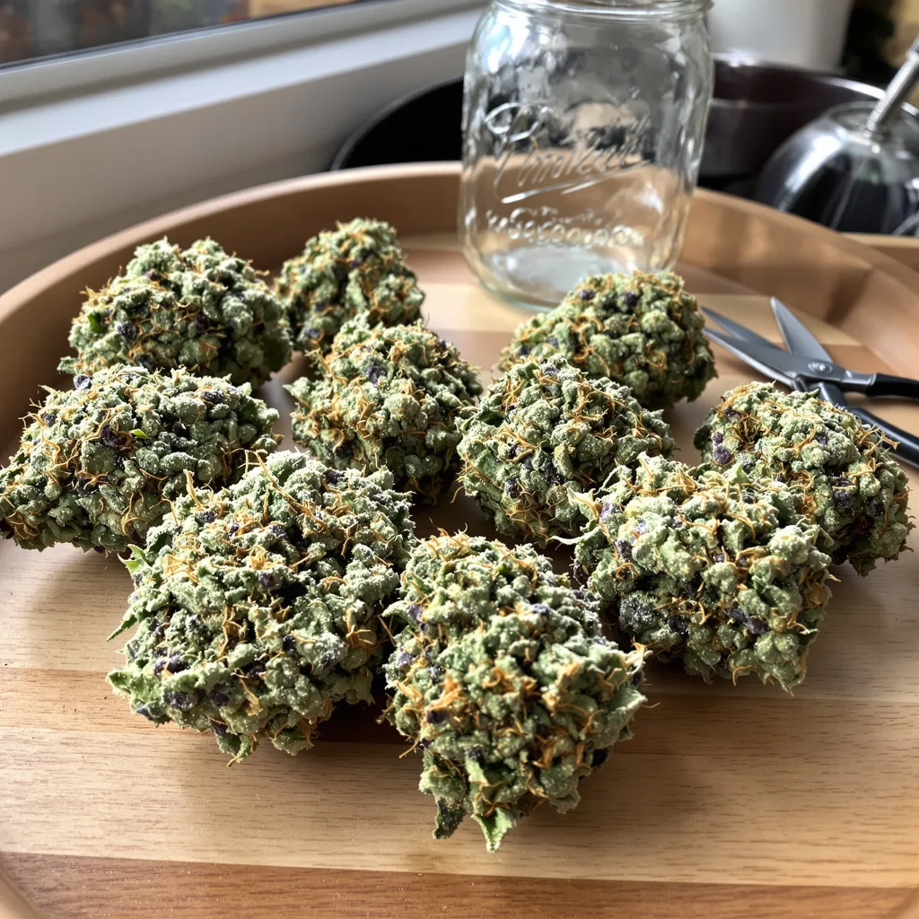 Kraken 44% indica / 56% sativa — flor con tricomas visibles