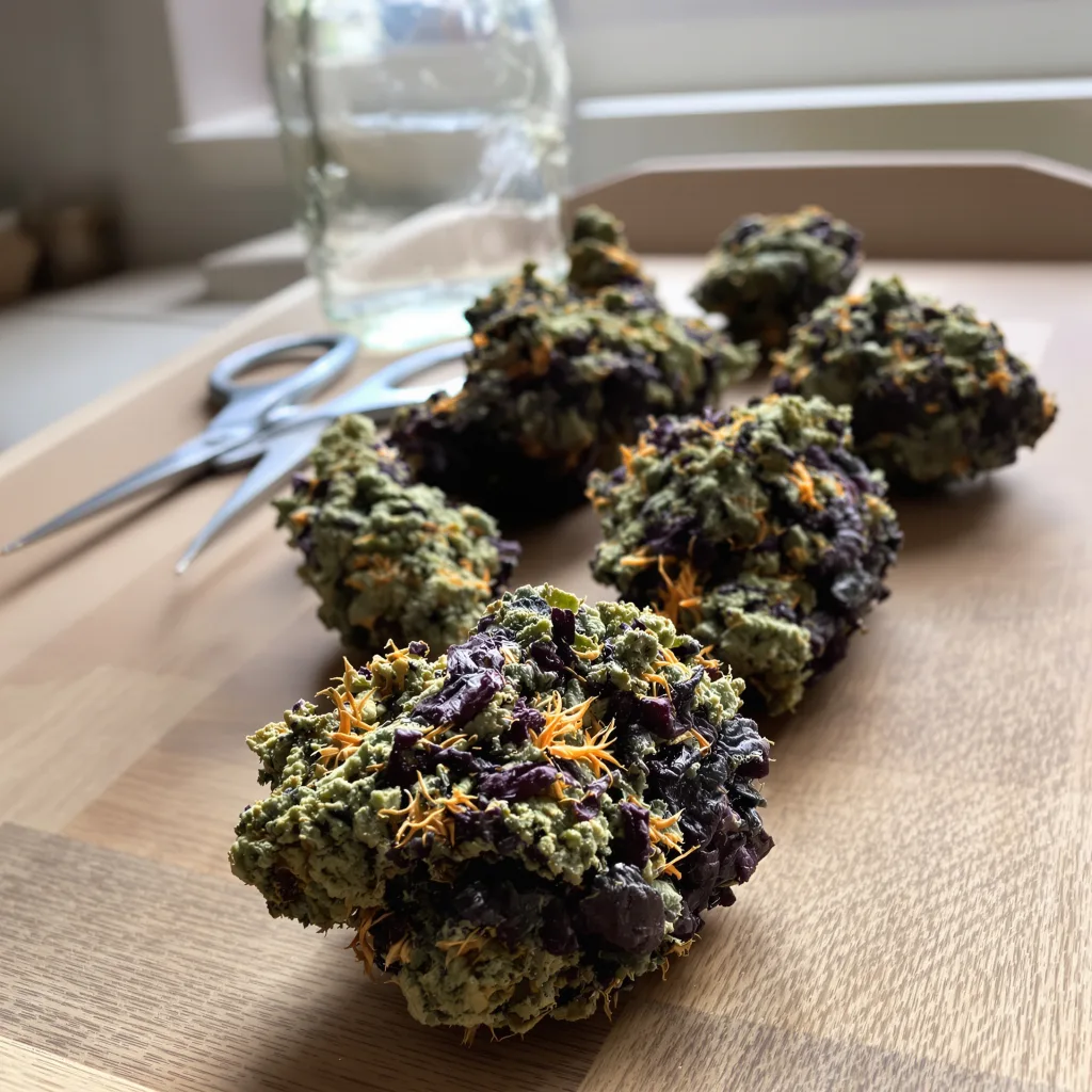 Krishna Kush 80% indica / 20% sativa — flor con tricomas visibles