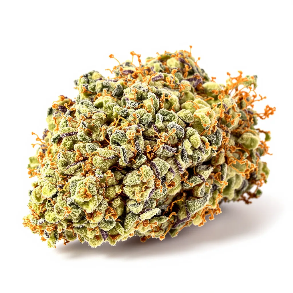 Kuchi 64% indica / 36% sativa — flor con tricomas visibles