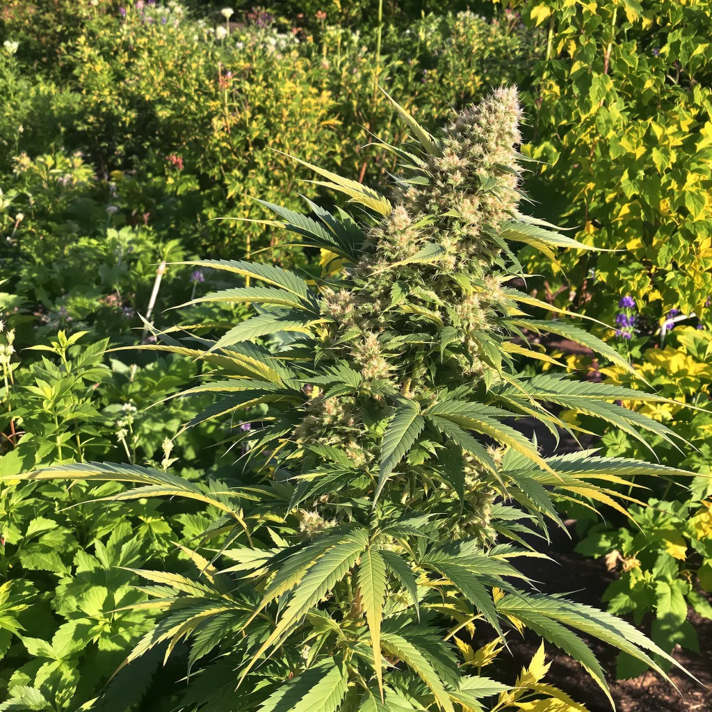 Kush Mints 50% indica / 50% sativa — flor con tricomas visibles