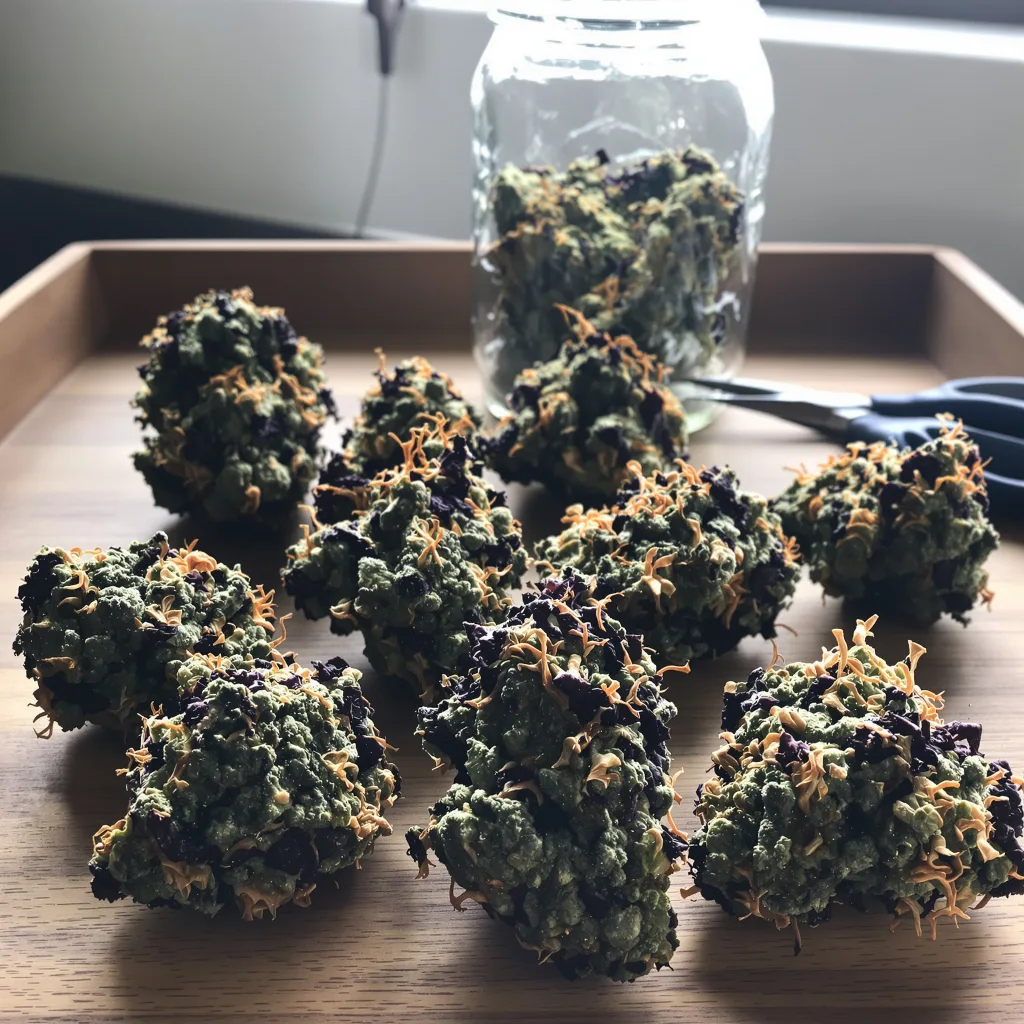 Kush XL 68% indica / 32% sativa — flor con tricomas visibles