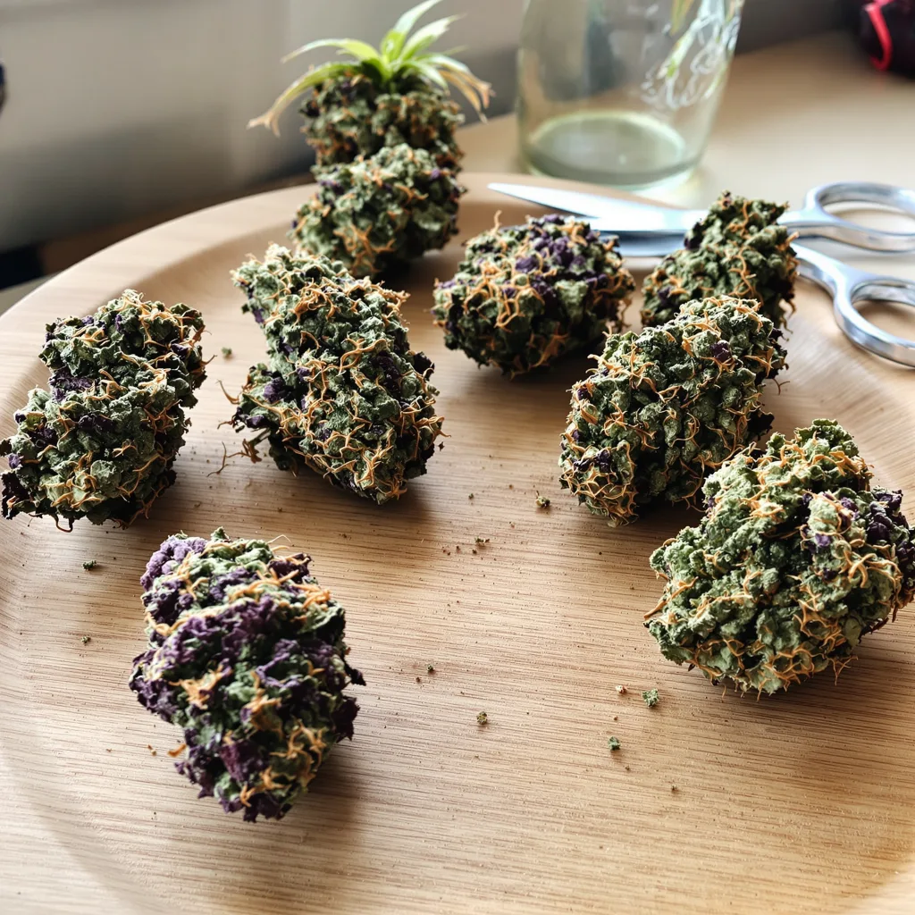 Kush XL 68% indica / 32% sativa — flor con tricomas visibles