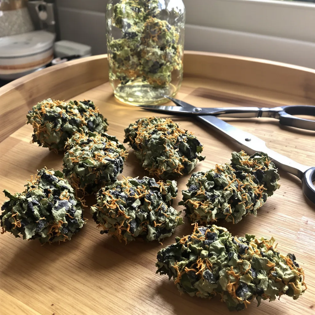 Kushadelic 76% indica / 24% sativa — flor con tricomas visibles