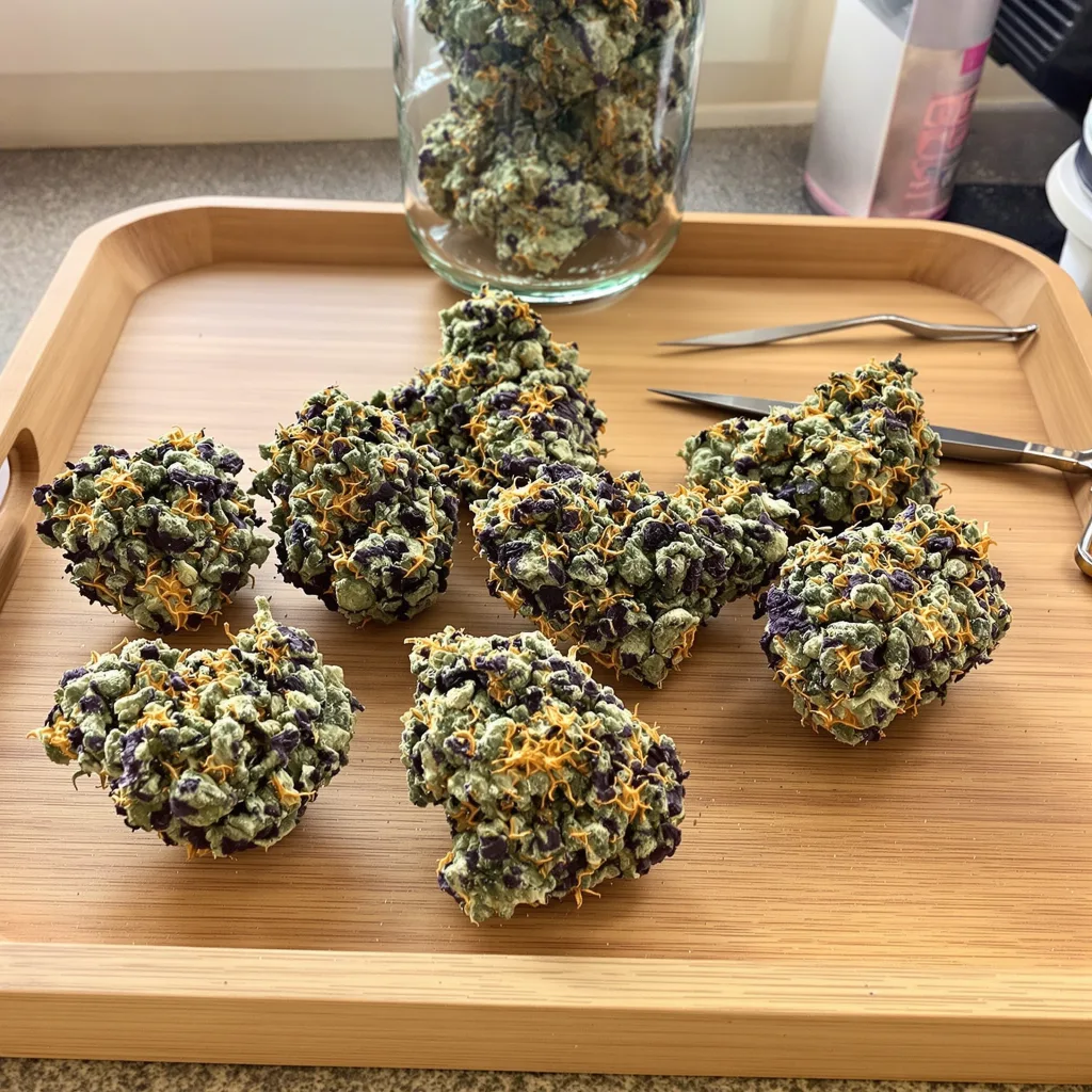 Kushberry 75% indica / 25% sativa — flor con tricomas visibles